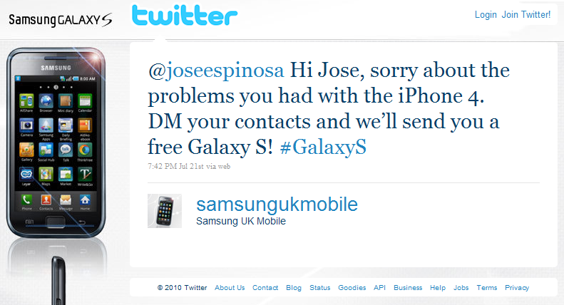 Samsung Galaxy S na Twitteru