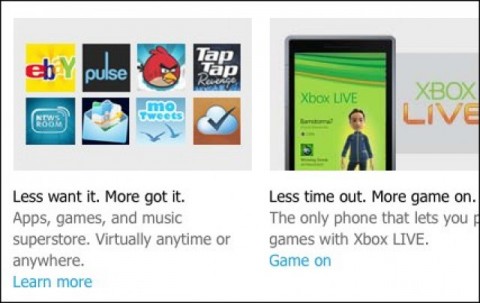 Ikonka Angry Birds a NotifyMe byla v reklamních materiálech WP7 trochu "navíc"
