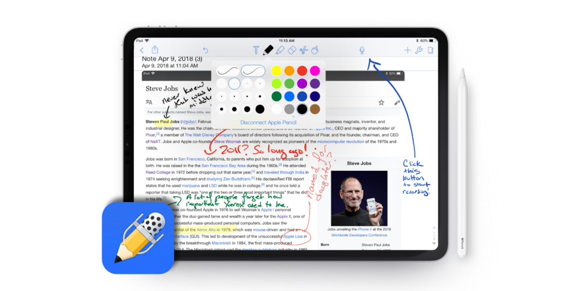 Ukázka aplikace Notability